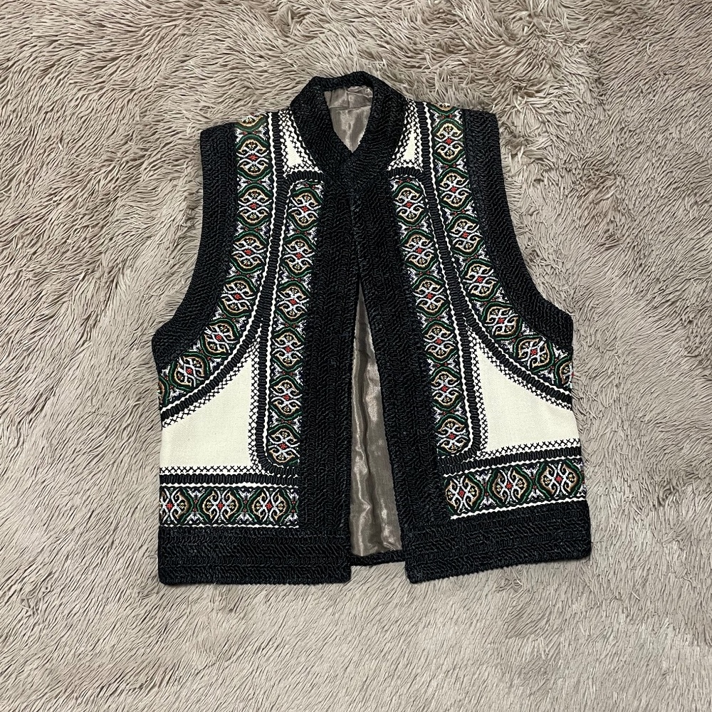 Custom-Made Folk Vest with Intricate Hand-Sewn Beadwork – Medium to Large